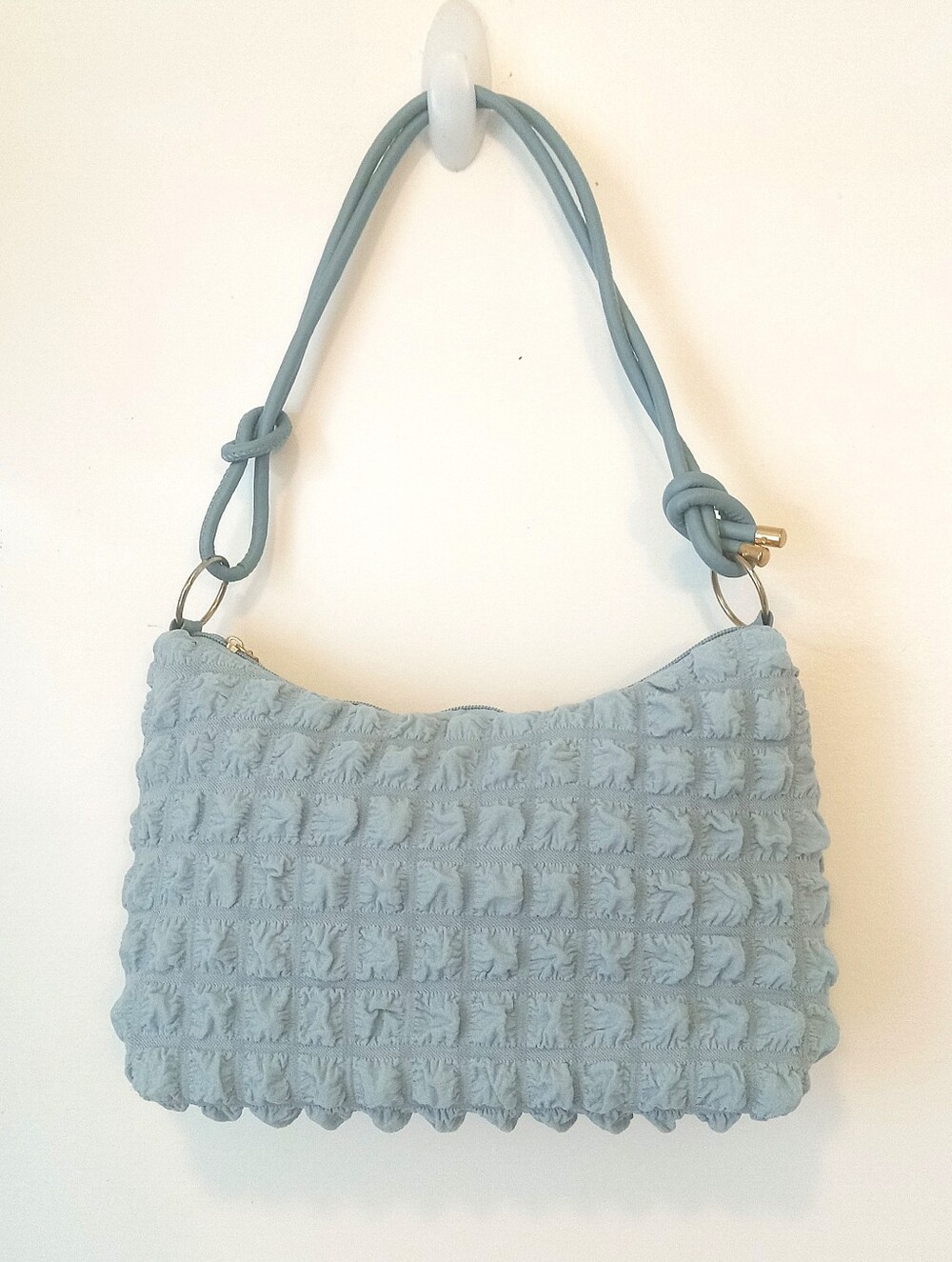 NWOT Quilted blue shoulder bag.  See Measurements in photos.